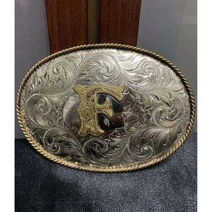 Montana Silversmiths Vintage Sterling Silver Gold Plated "F" Belt Buckle USA